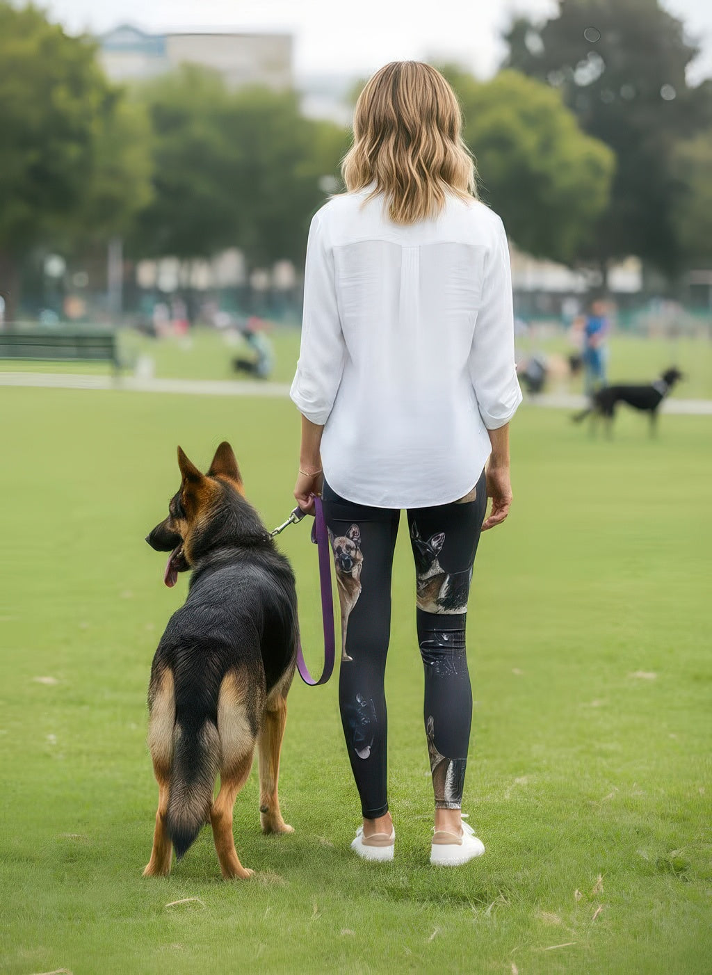 Back view of Denimaxx German Shepherd Leggings – squat-proof, flattering fit