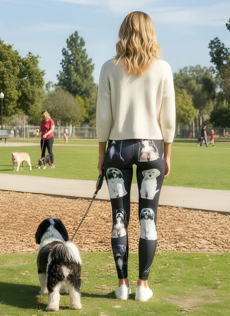 Side view of Denimaxx Women’s Tibetan Terrier leggings highlighting contour shaping and smooth texture.