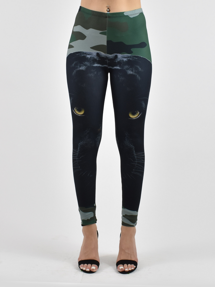 Denimaxx Women's Camo Panther Print High-Rise Leggings