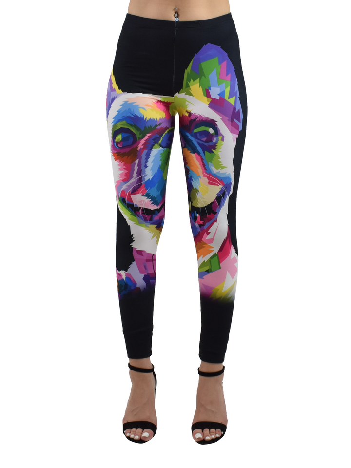 Close-up of French Bulldog artwork on Denimaxx leggings showing fine texture and detail.