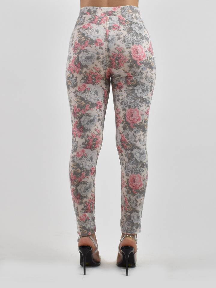 Denimaxx Women’s Floral Pink Jean adjustable high-rise leggings with soft floral denim pattern.