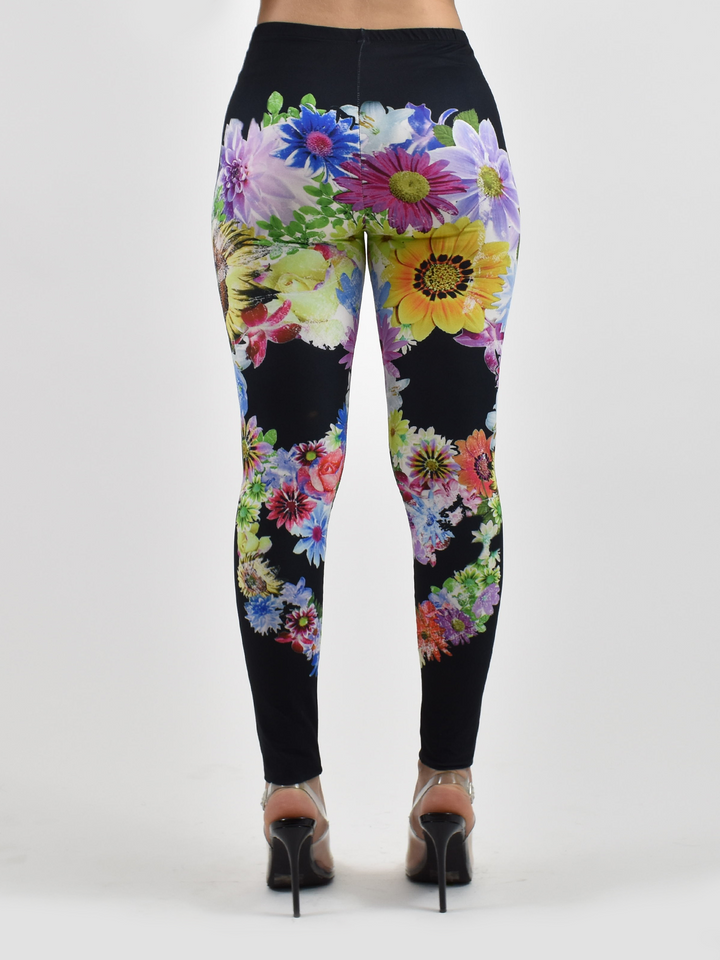 Women’s fitted Flower Skull leggings featuring detailed skull art and soft four-way stretch fabric.