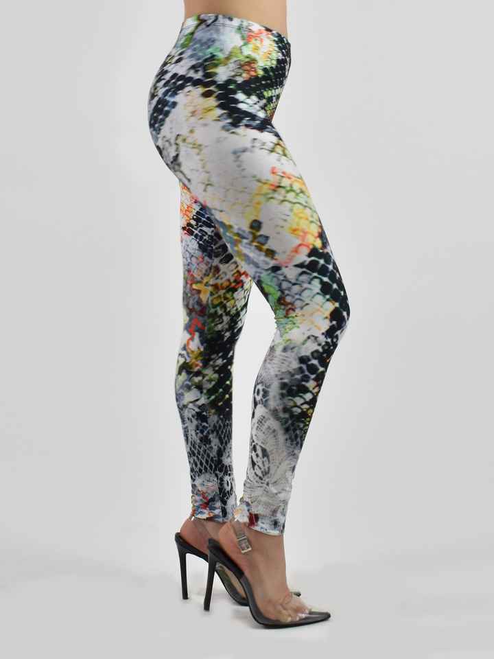 Women’s Denimaxx dragon scales print leggings with adjustable high-rise waistband and sculpting fit.