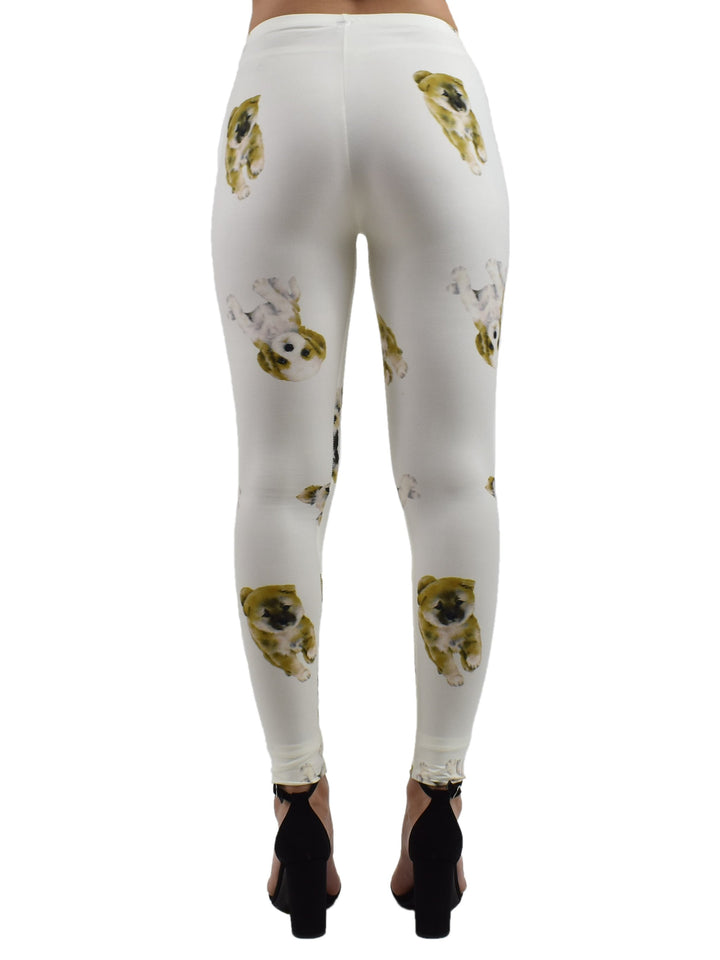 Close-up of Denimaxx Puppy Print yoga leggings showing detailed puppy artwork and smooth finish.
