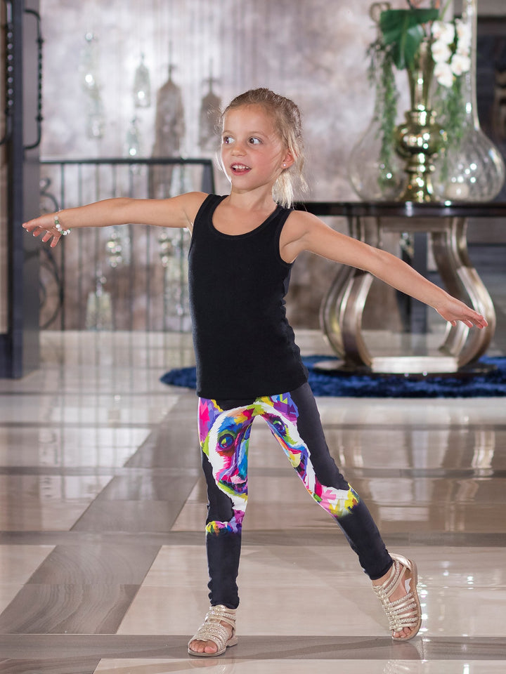 Multicolor French Bulldog Print - Girls' Active Leggings - Denimaxx