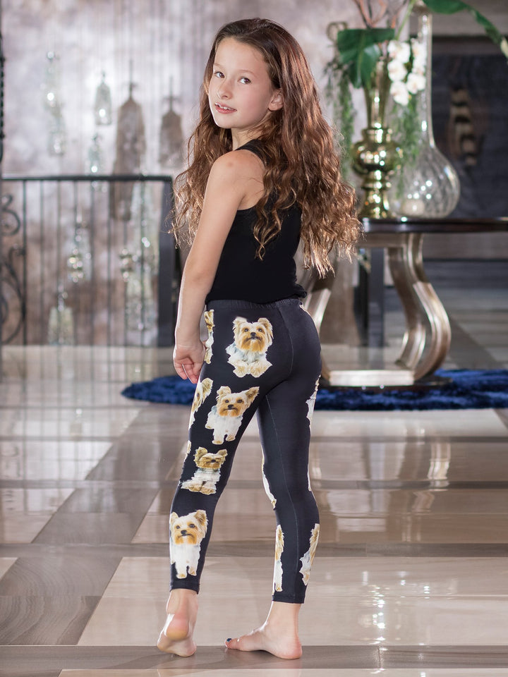 Yorkshire Terrier Puppy Print - Girls' Active Leggings - Denimaxx