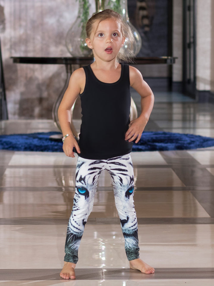 Blue-Eyed Tiger Print - Girls' Athleisure Leggings - Denimaxx
