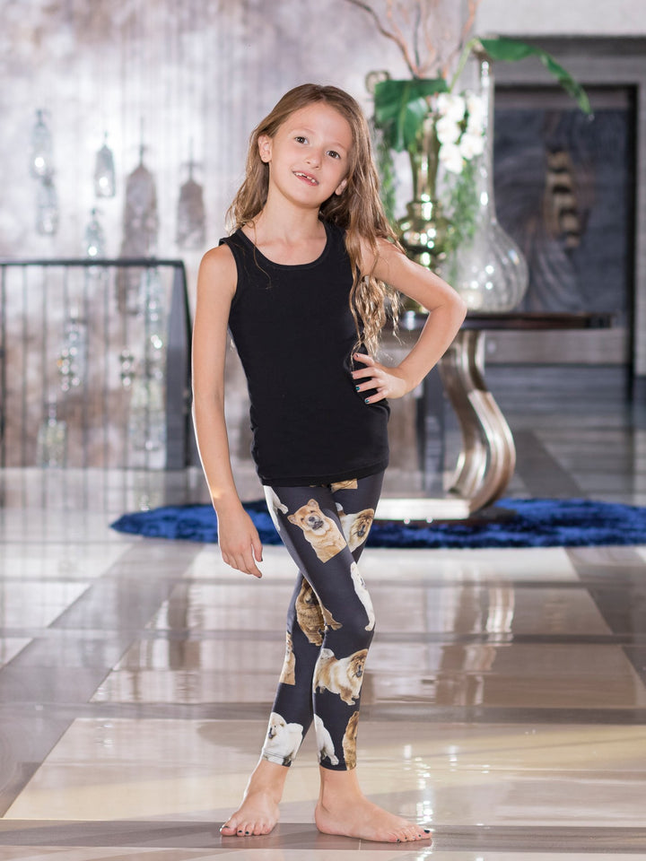 Chow Chow Puppy Print - Girls' Sports Leggings - Denimaxx