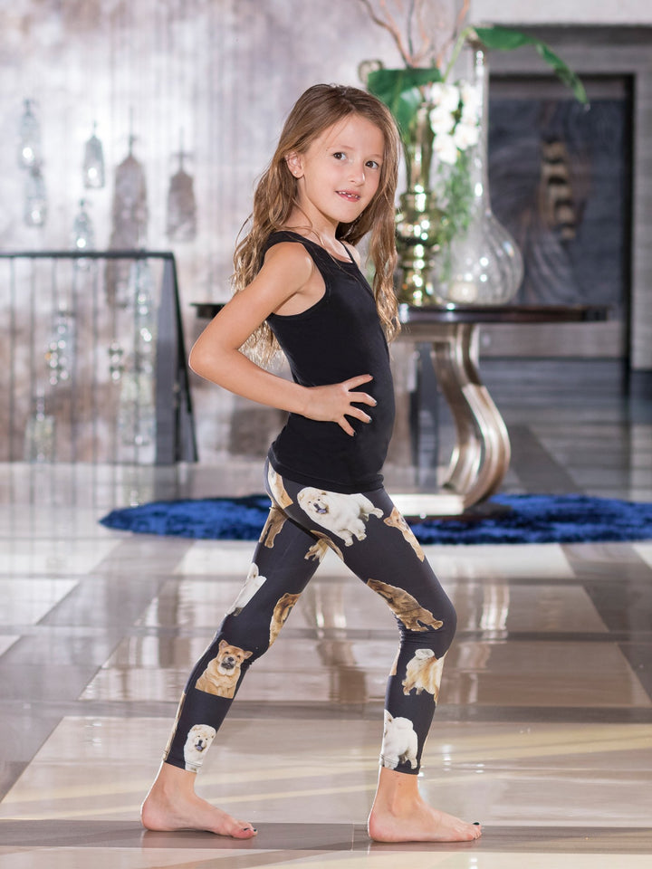 Chow Chow Puppy Print - Girls' Sports Leggings - Denimaxx