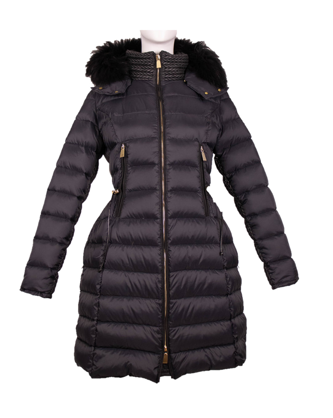 Satin Goose Down Coat With Fox