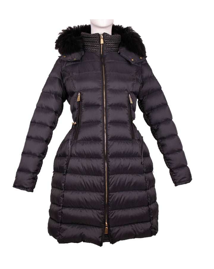 Satin Goose Down Coat With Fox