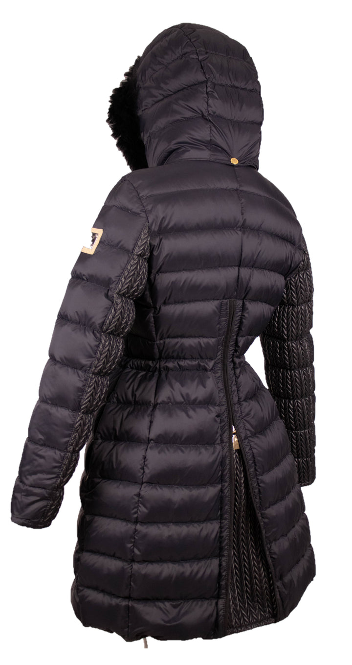 Satin Goose Down Coat With Fox