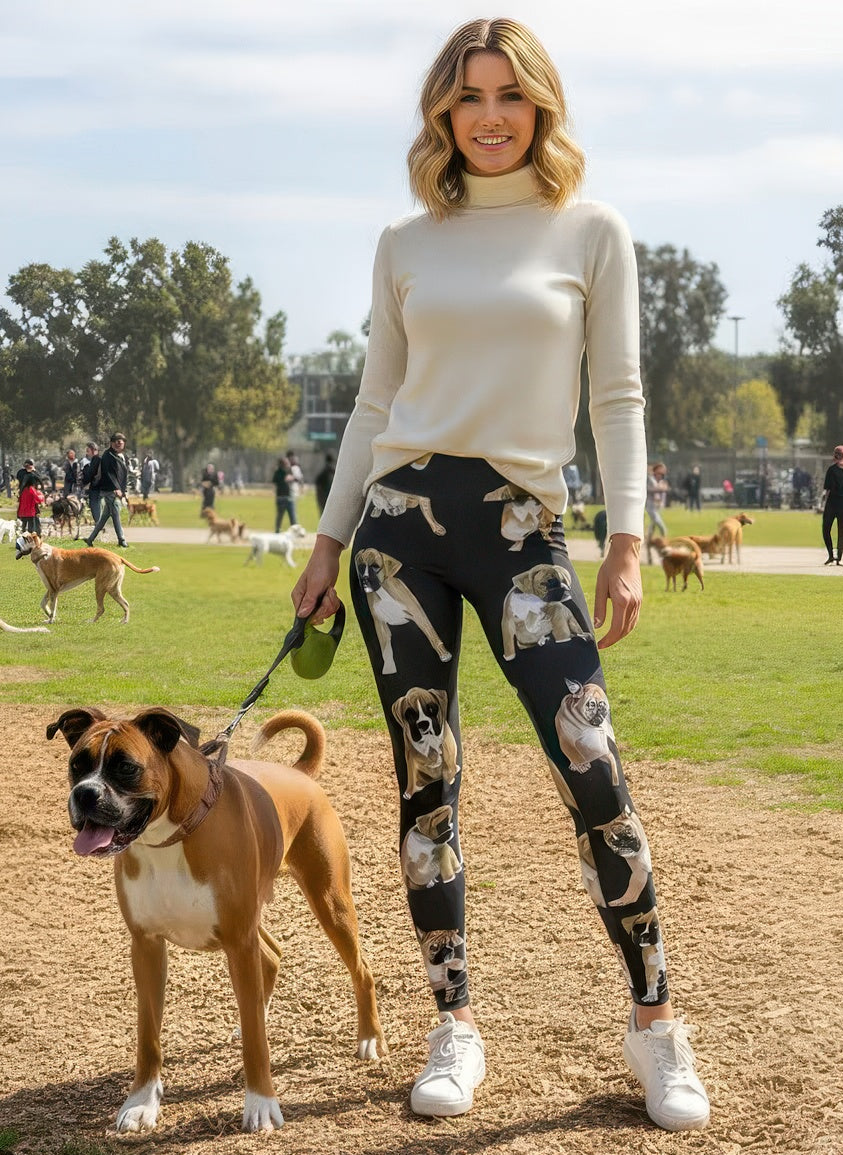 Denimaxx Women’s Boxer Print leggings with adjustable high-rise waistband and soft stretch fit.