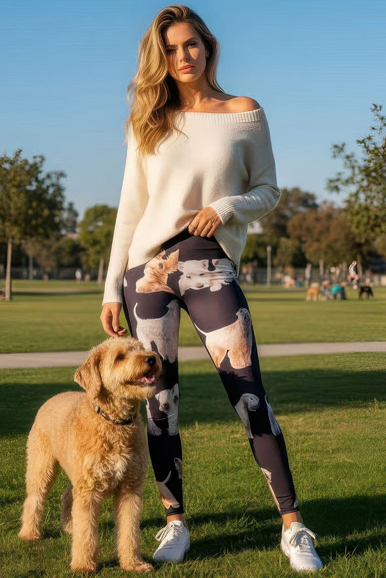 Denimaxx Women’s Wheaten Terrier print adjustable high-rise leggings with dog design