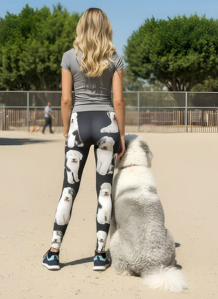 Back view of Denimaxx Sheepdog Print Leggings – sleek high-rise comfort.