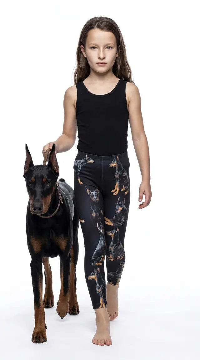 Doberman Pinscher Print Kids Leggings – Adjustable Waistband