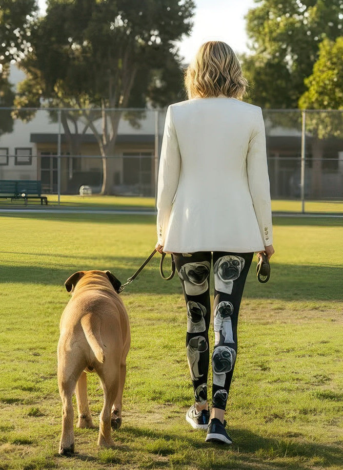 Denimaxx Women’s Bullmastiff Print leggings with adjustable high-rise waistband and soft stretch fabric.

