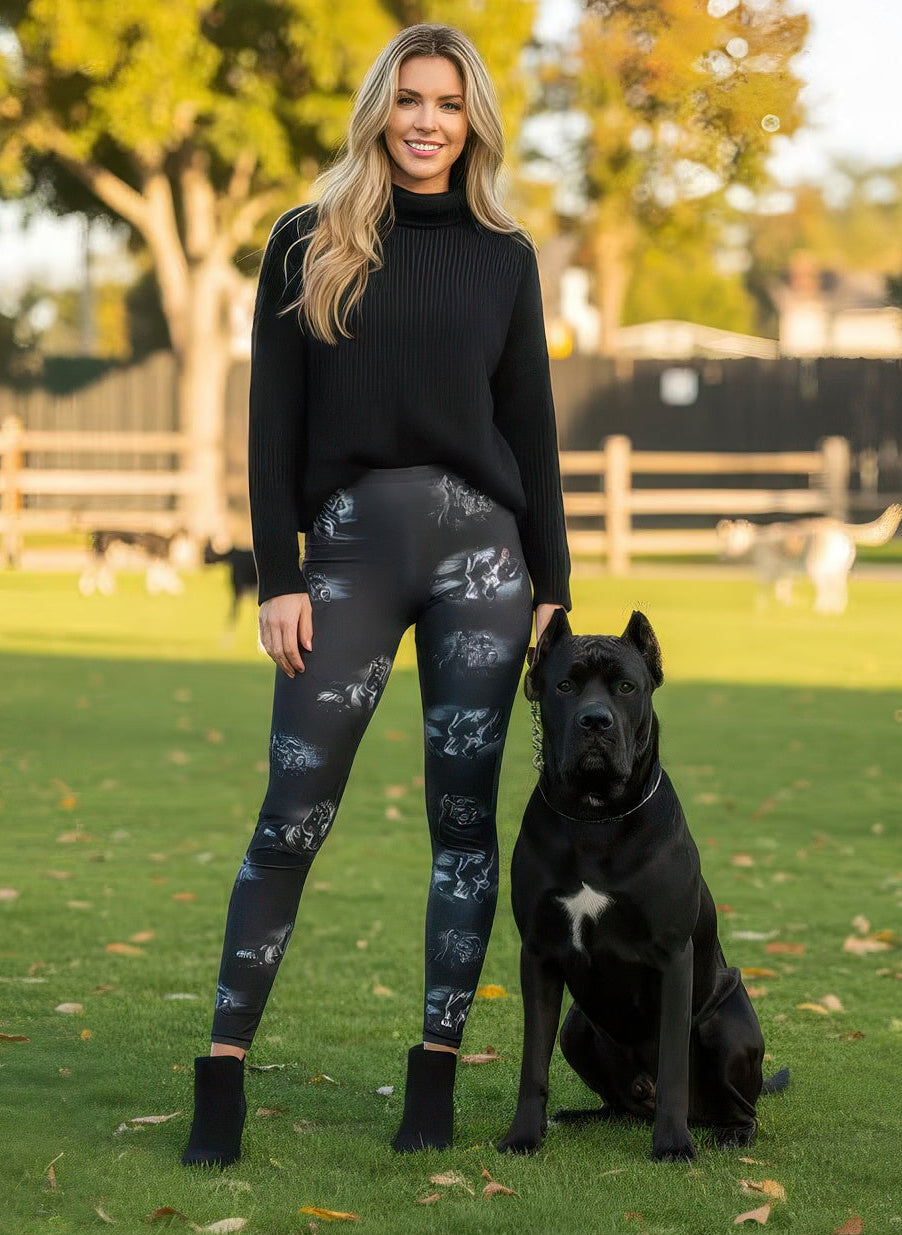 Denimaxx Women’s Cane Corso print adjustable high-rise leggings with strong guardian dog design and sleek stretch fit.