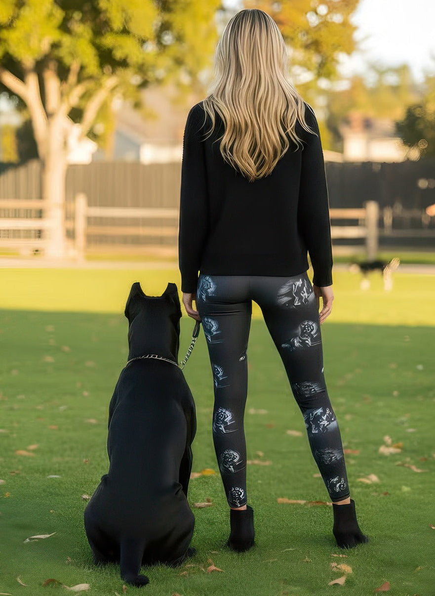 Back view of Denimaxx Women’s leggings featuring Cane Corso print and form-flattering adjustable high-rise fit.