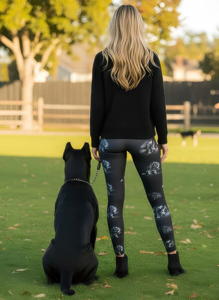 Back view of Denimaxx Women’s leggings featuring Cane Corso print and form-flattering adjustable high-rise fit.