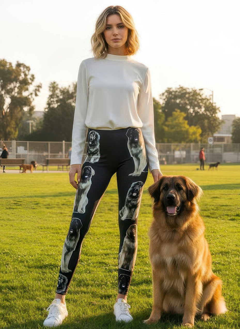 Denimaxx Women’s Leonberger Print Adjustable High-Rise Leggings with regal dog design and flattering contour fit.