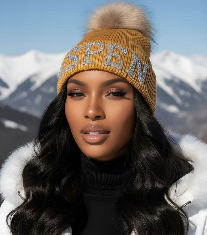 Aspen Knit Beanie With Fox Pom