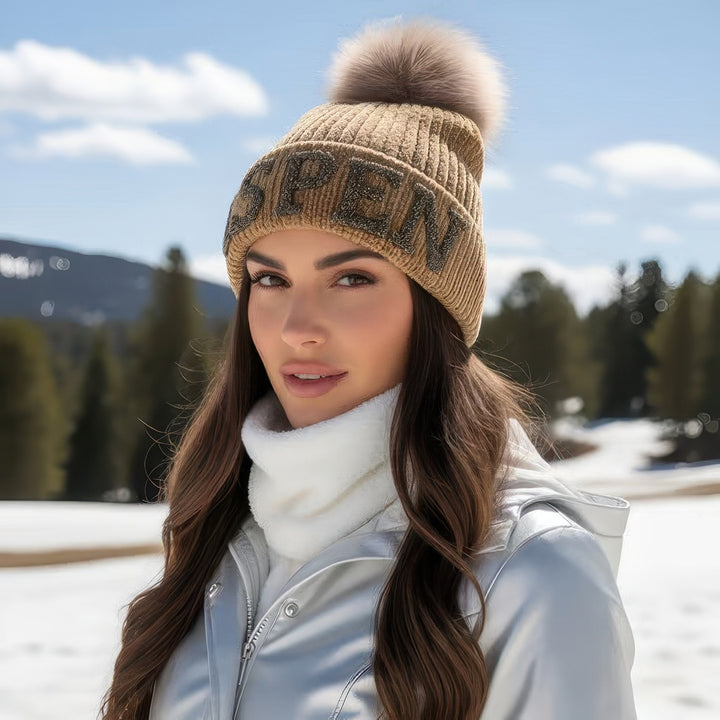 Aspen Knit Beanie With Fox Pom