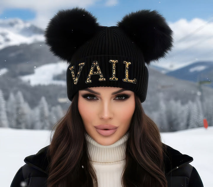 Vail Knit Beanie With Double Fox Poms