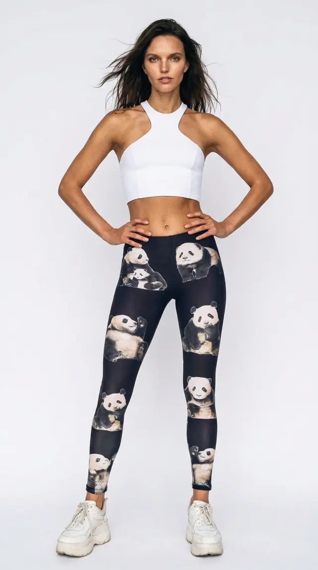 Panda Bear Print Women's Leggings - model wearing