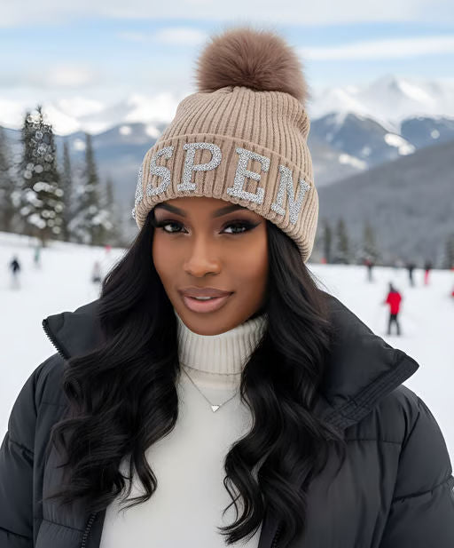 Aspen Knit Beanie With Fox Pom