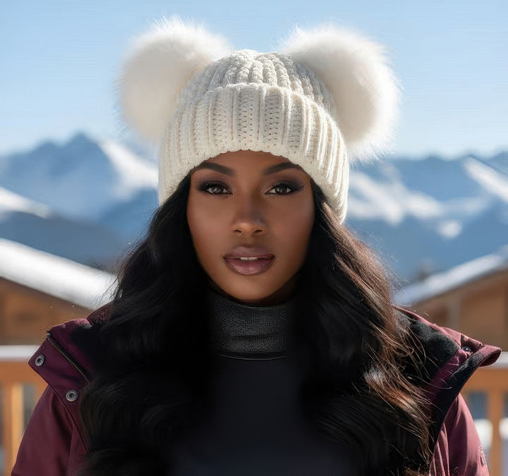 Chunky Knit Beanie With Double Pom Hat