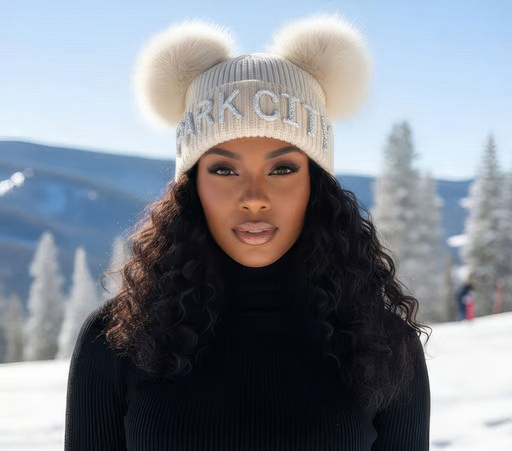 Crystal Park City Knit Beanie With Fox Pom