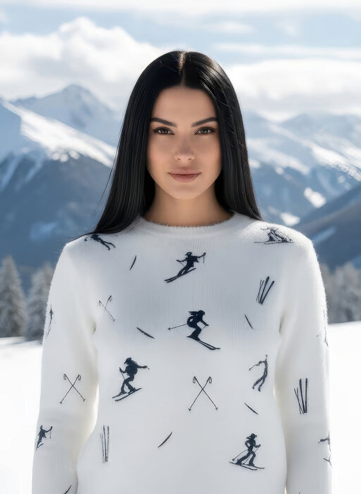 Denimaxx Women's Jacquard Knit Cowgirl Skier Textured Ski Sweater