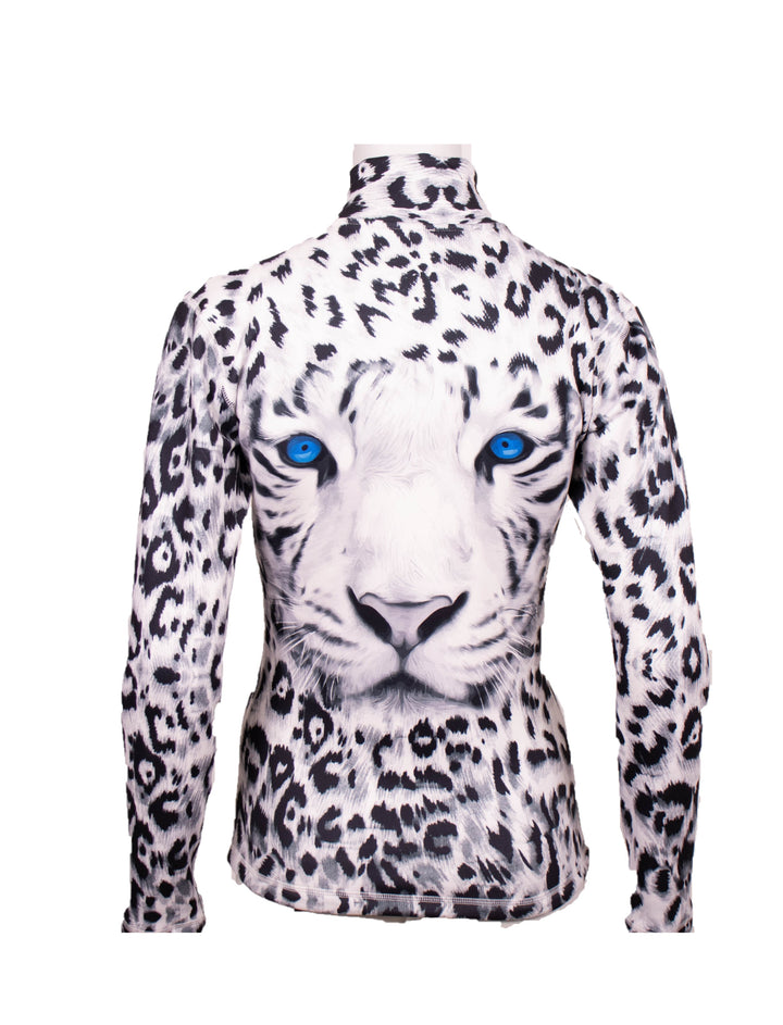 back view Denimaxx Blue Eyed Tiger Top styled for alpine wear with sleek nylon finish and athletic cut.

