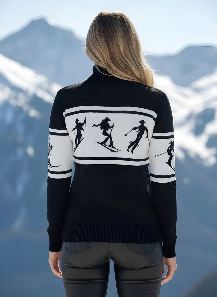 Denimaxx Women’s Cowgirl Skiers Turtleneck Ski Sweater featuring exclusive Western ski design and fitted silhouette.