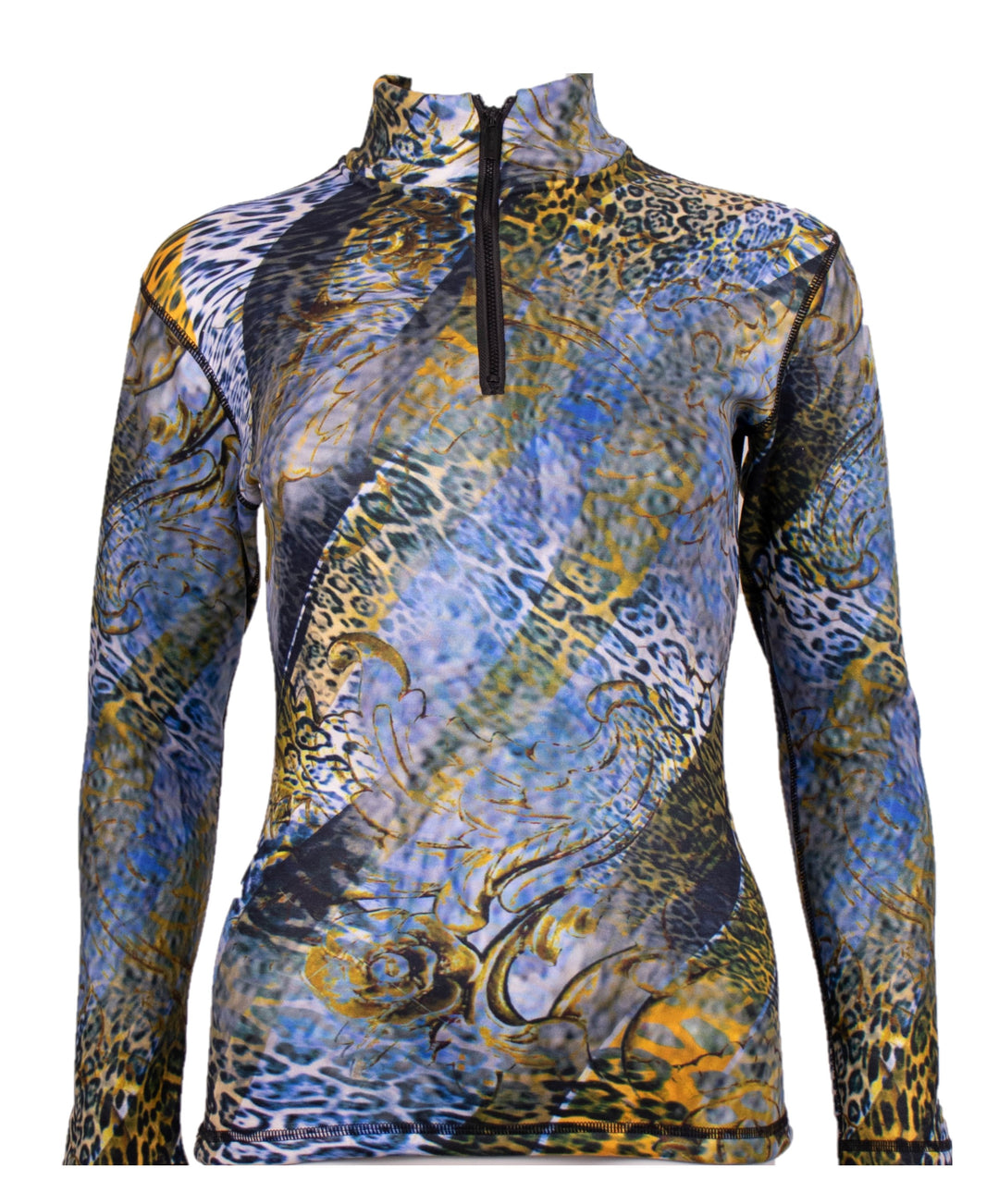 Women’s Denimaxx half-zip Snake Print ski mid layer with warm, flexible stretch nylon comfort.

