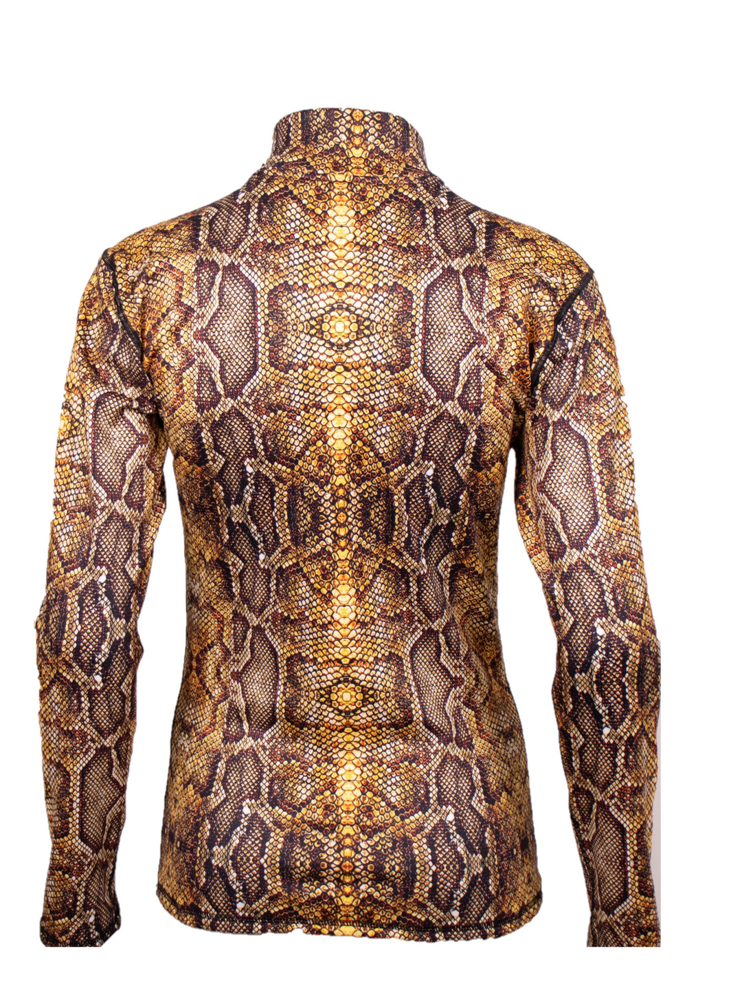 Denimaxx Women’s Snake Print half-zip mid layer in stretch nylon velour with sleek nylon outer finish.