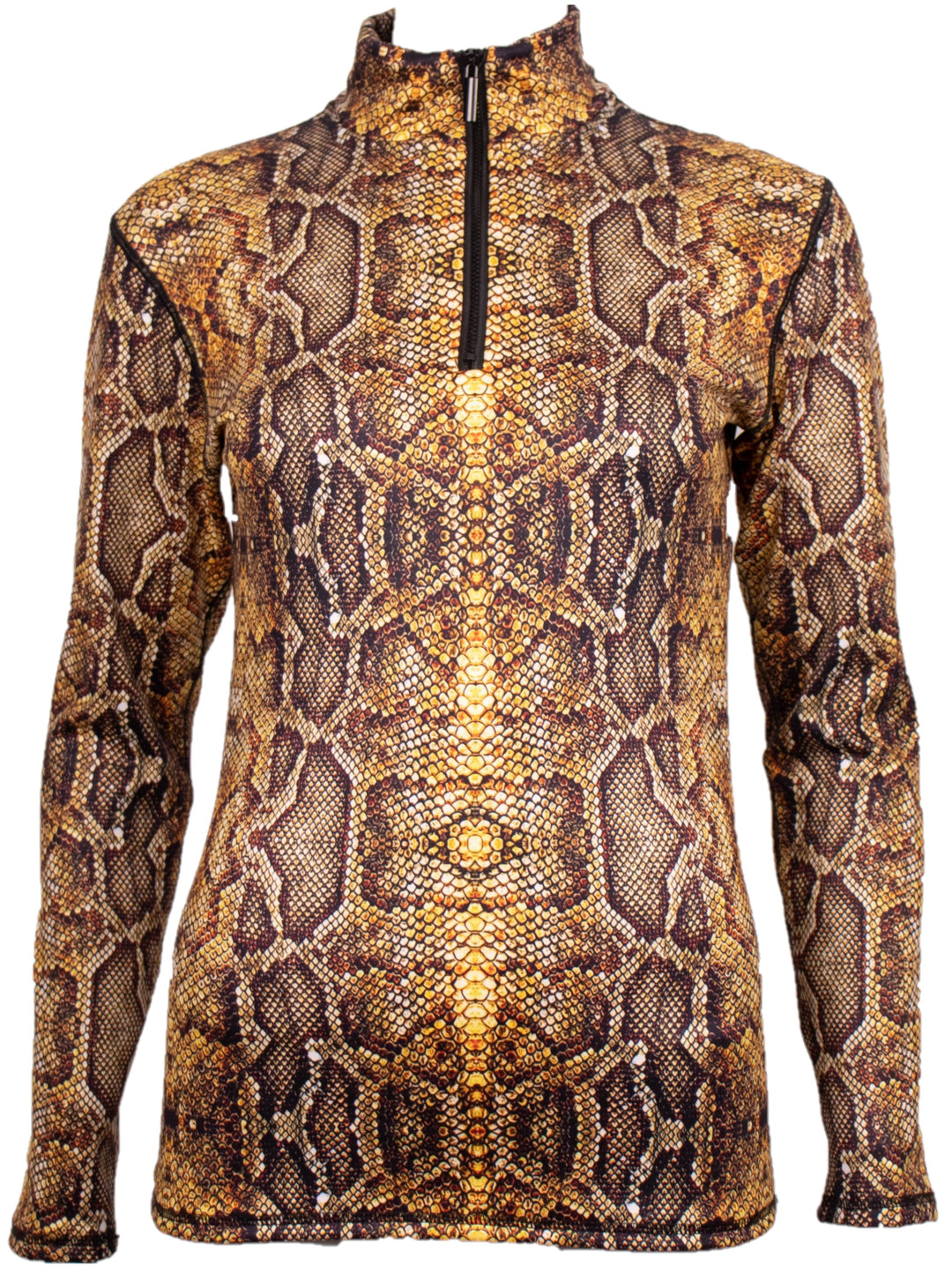 Close-up of Denimaxx Snake Print mid layer showing fine reptile pattern and glossy nylon surface.