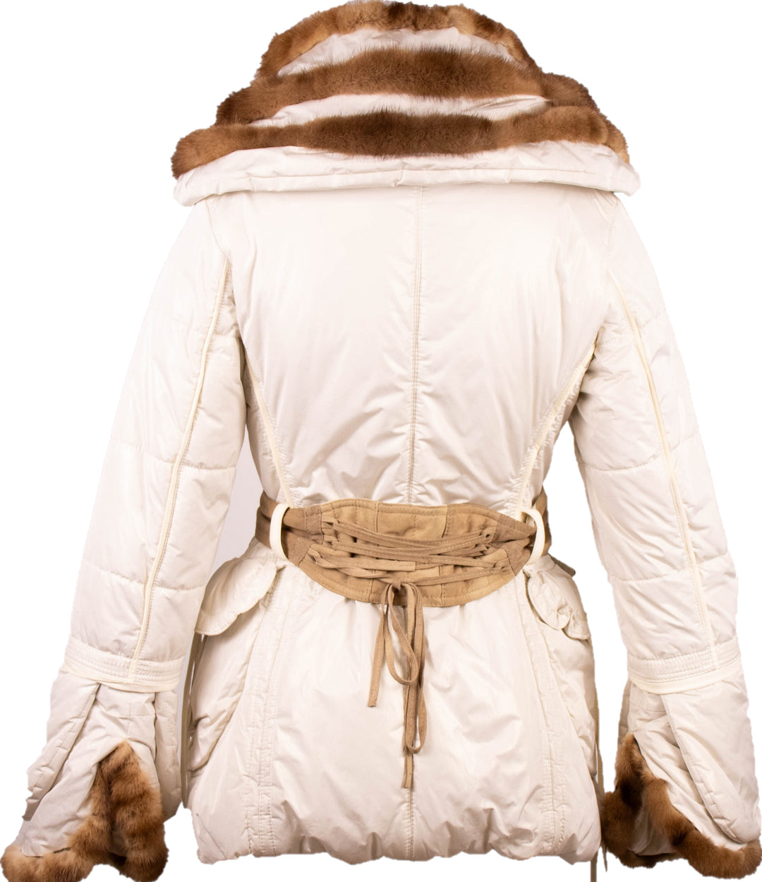 Satin Goose Down Jacket With Mink Trim