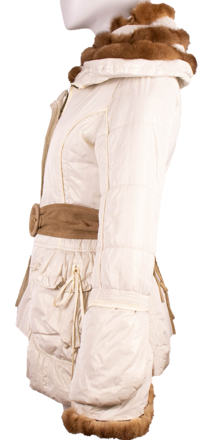 Satin Goose Down Jacket With Mink Trim