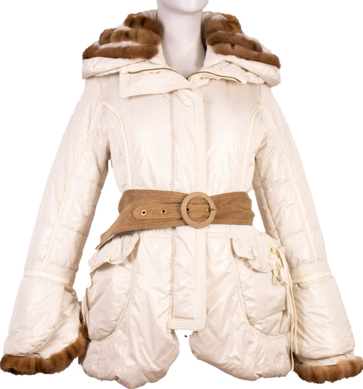 Satin Goose Down Jacket With Mink Trim