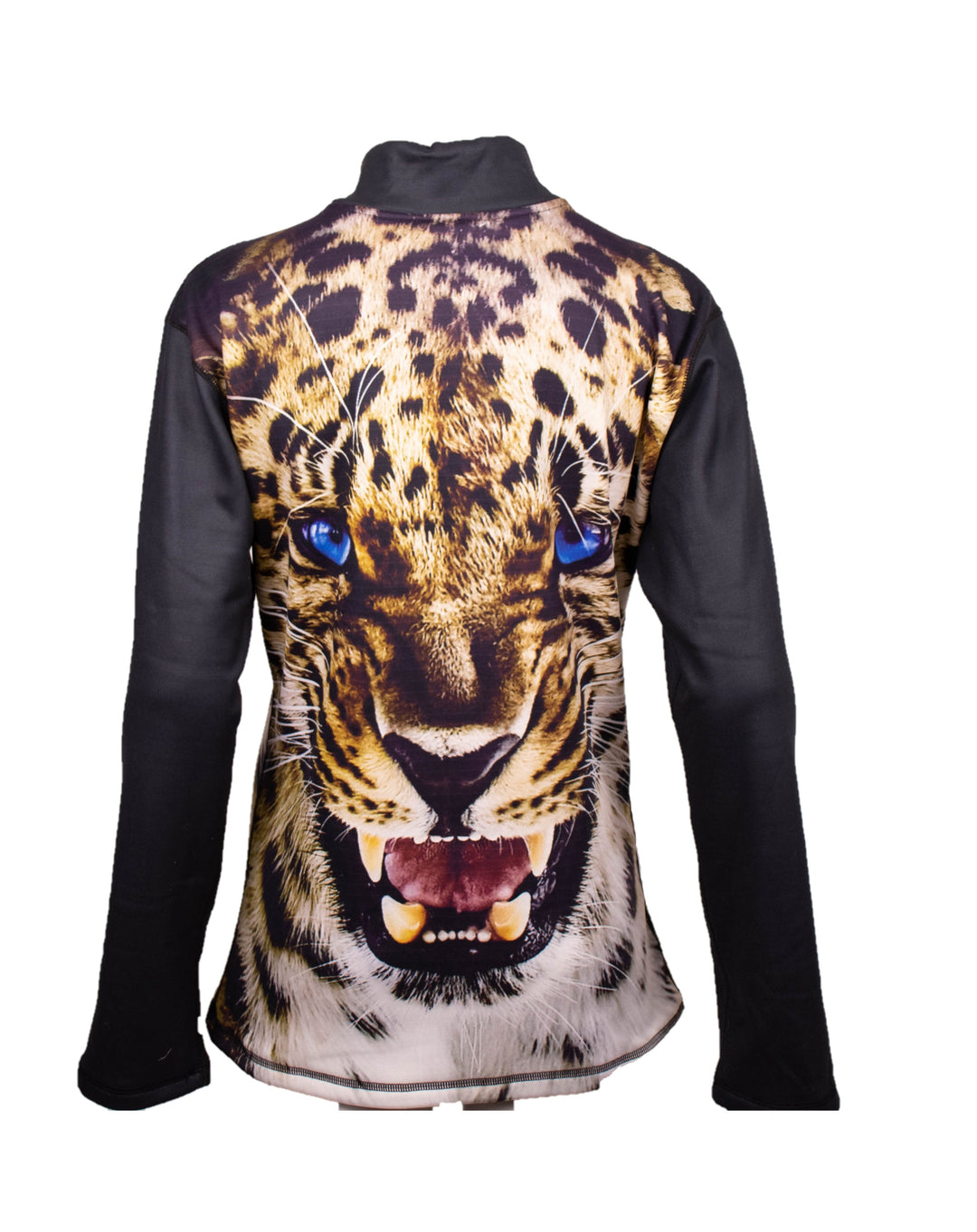 Close-up of Denimaxx Leopard Print mid layer showing soft velour inside and polished nylon outer layer