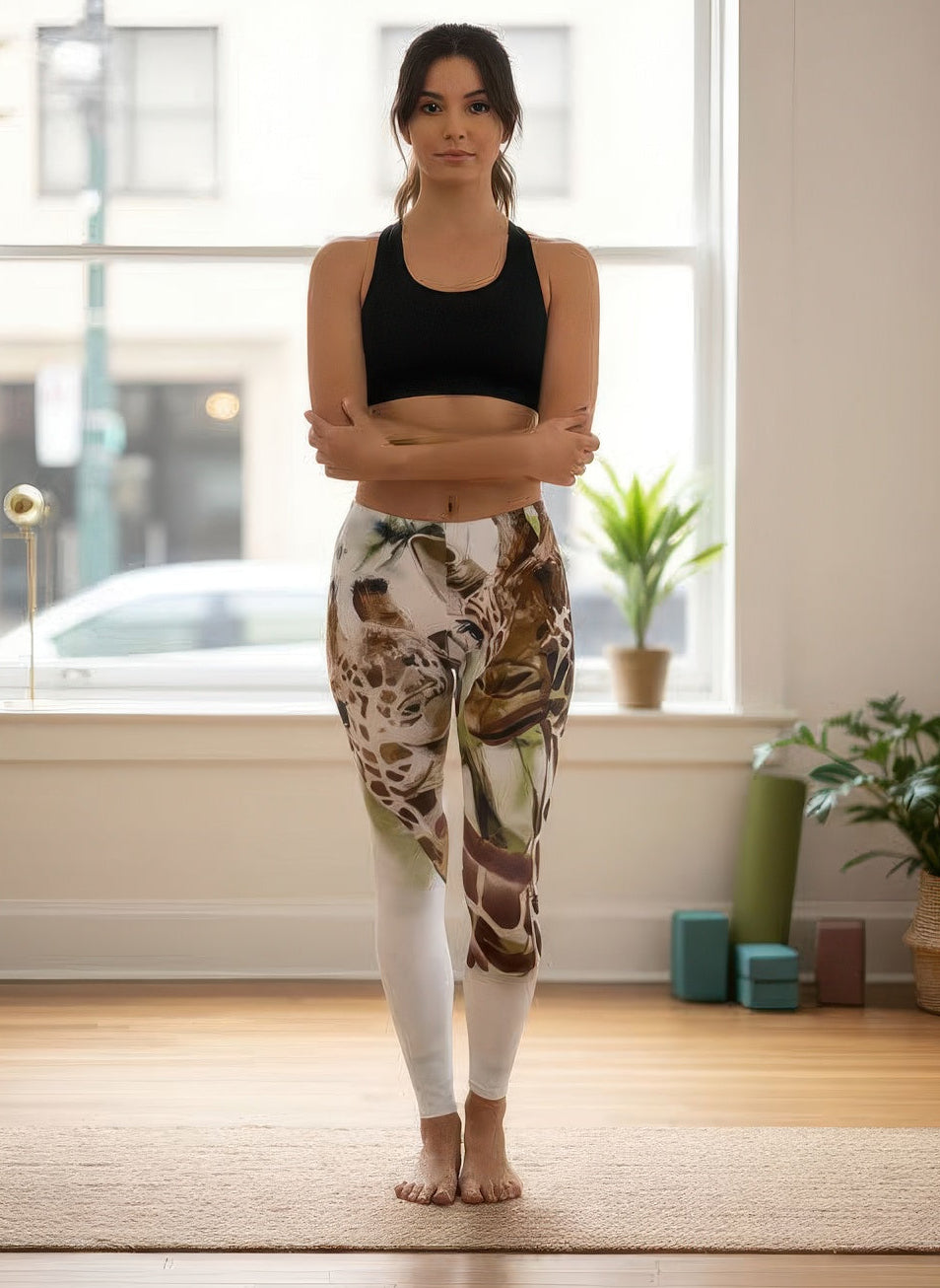 Denimaxx Women’s Giraffes Print adjustable high-rise leggings with elegant giraffe pattern and sleek fit.

