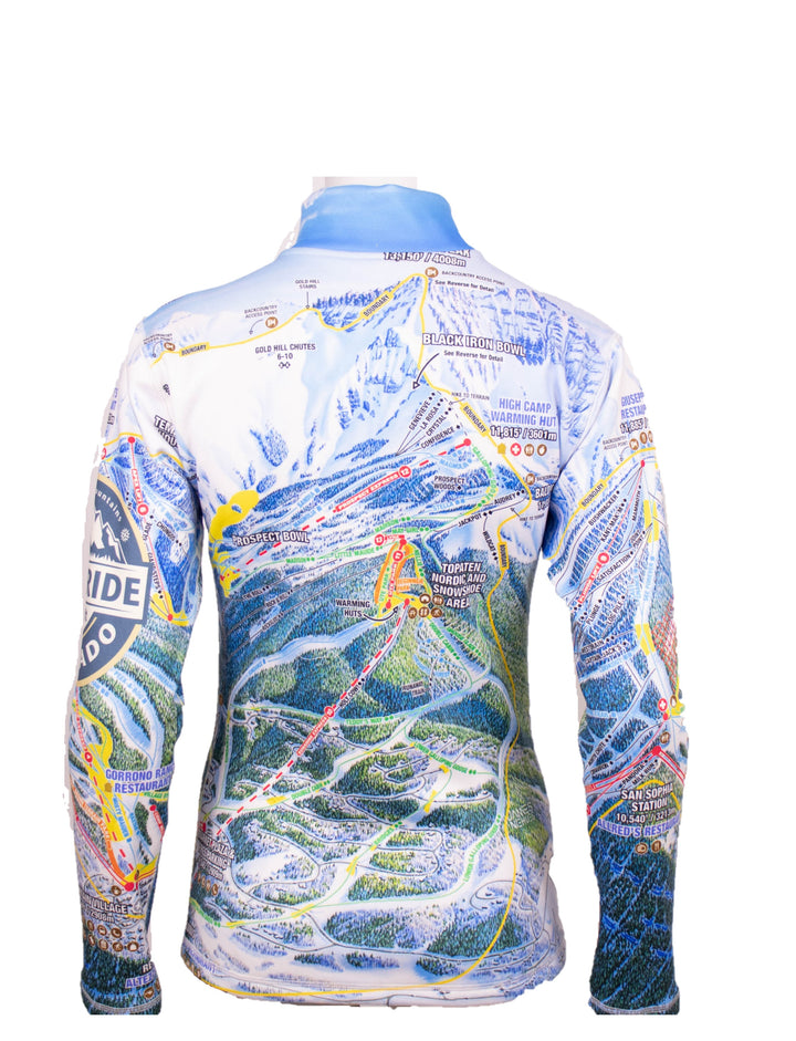 Denimaxx Women’s super soft Telluride ski trail map top with half-zip and cozy stretch warmth.