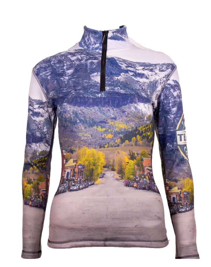 Denimaxx Women’s Telluride Town half-zip mid layer—exclusive warm and soft ski and après top.