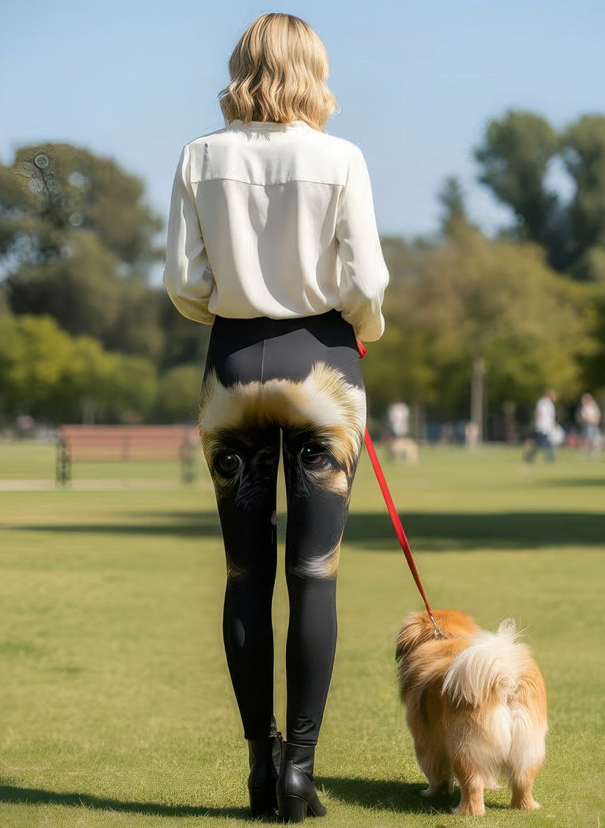 Rear view of Denimaxx Women’s Pekingese leggings highlighting soft stretch texture and contour shaping.