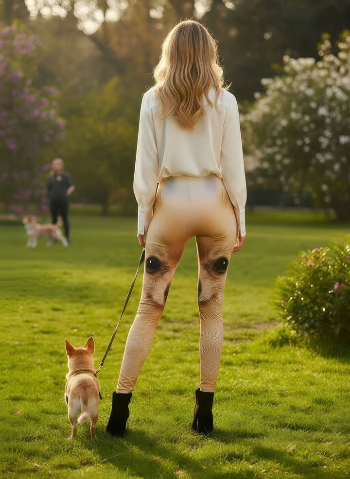 Side view of Denimaxx Women’s Chihuahua leggings highlighting smooth stretch texture and contour shaping.