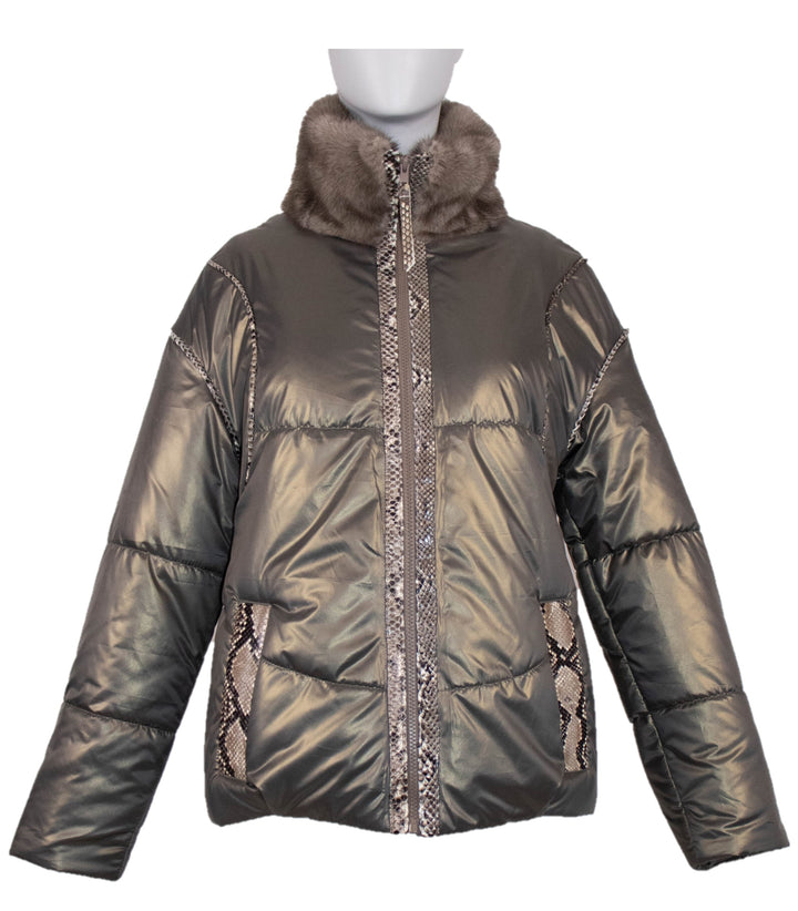 Satin Jacket With Mink Collar & Python Trim