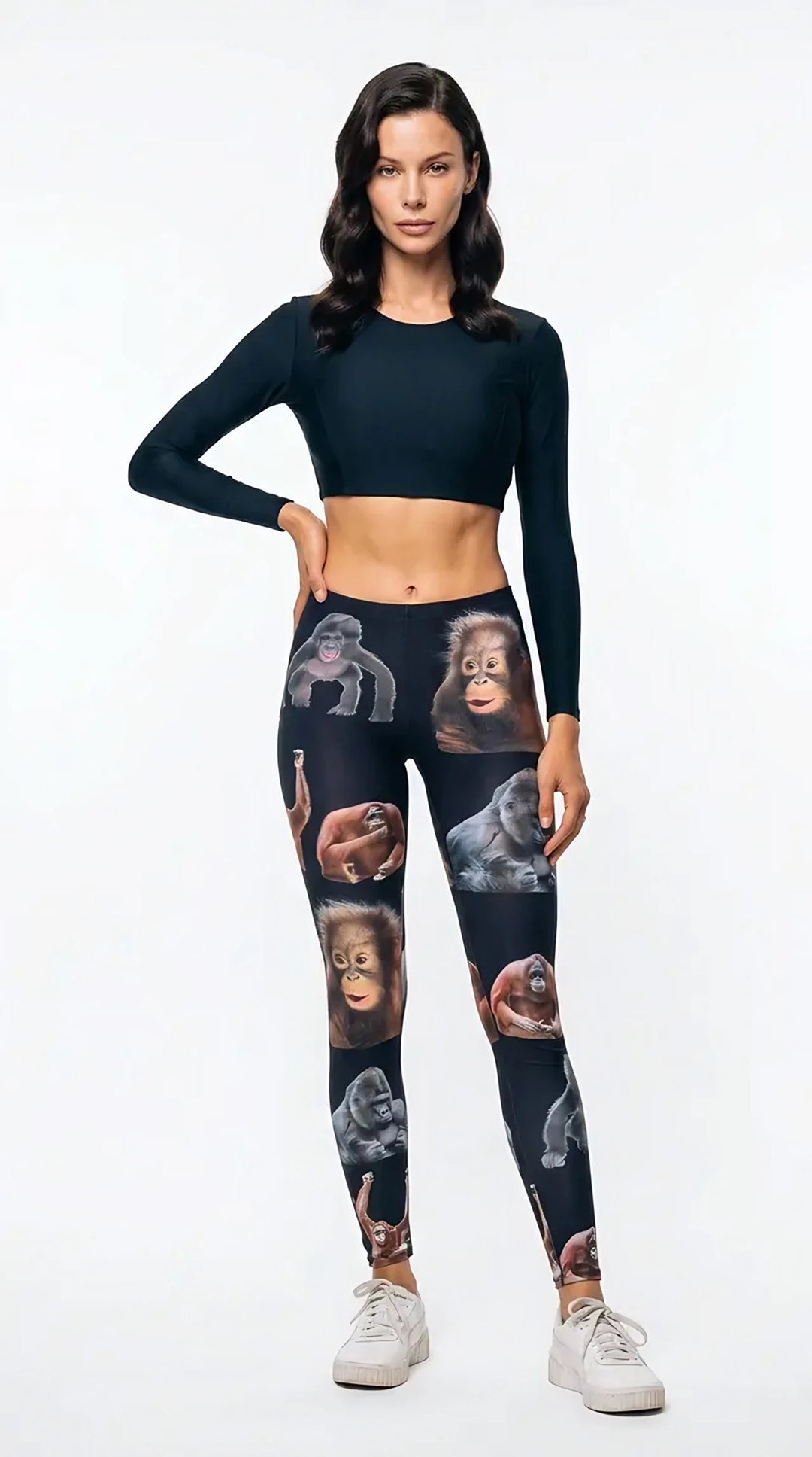 Gorilla Monkey Print Yoga Adjustable Leggings - model wearing, alternate