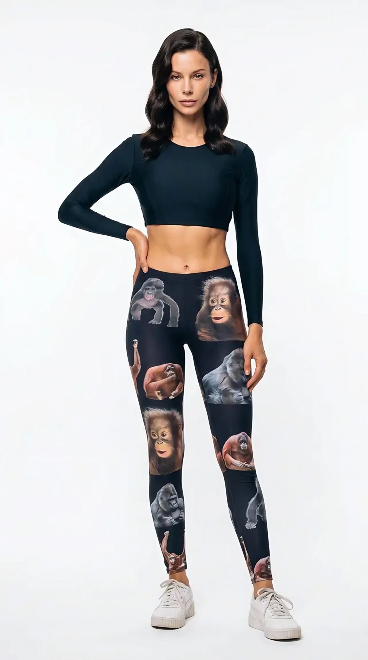 Gorilla Monkey Print Yoga Adjustable Leggings - model wearing, alternate